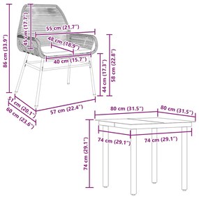 Conjunto jantar jardim 5 peças almofadas vidro vime cinzento PE