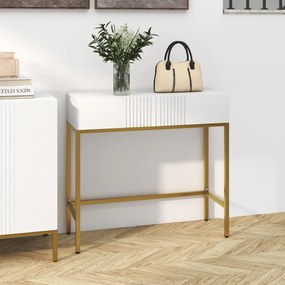 Mesa Consola Moderna Mesa de Entrada com 2 Gavetas e Pés de Aço Anti-tombo para Entrada Sala Corredor 80x31,5x75 cm Branco