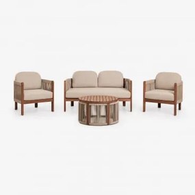 Conjunto De Jardim Com Sofá De 2 Lugares, 2 Poltronas E Mesa De Centro Em Madeira De Acácia Serel Castanho Areia Claro - Sklum
