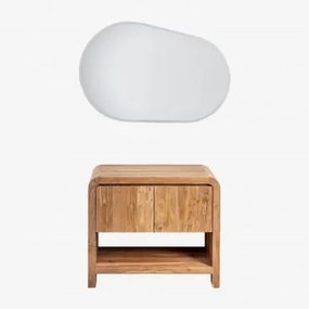 Conjunto De Móveis De Banheiro Em Madeira De Acácia Vacry Castanho Acácia & Sem Lavatório & Oval Led E Anti-embaciamento 100x80 - Sklum