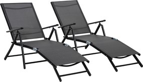 Outsunny Conjunto de 2 Espreguiçadeiras Dobráveis Encosto Ajustável 7 Posições Estrutura em Alumínio 64x134x95 cm Preto | Aosom Portugal