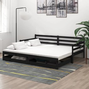 Estrutura sofá-cama de puxar 2x(90x200) cm pinho maciço preto