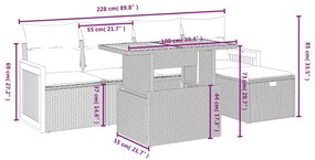 6 pcs conjunto sofás de jardim com almofadões vime cinzento