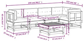 6 pcs conjunto lounge jardim c/ almofadões madeira maciça cinza