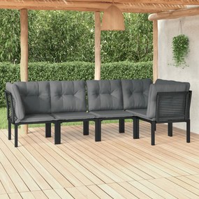 5 pcs conjunto lounge de jardim vime PE preto/cinzento