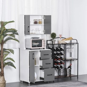 Armário alto de cozinha com 3 portas, 3 gavetas e bancada 60 x 40 x 160 cm, cinzento