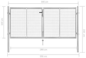 Portão de jardim em aço galvanizado 306x150 cm prateado