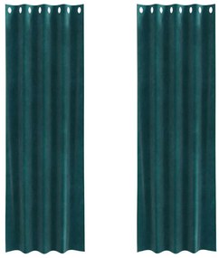 Cortinas blackout vidaXL com ilhós 2 pcs Veludo Verde Escuro