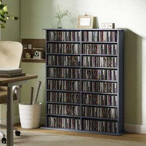 Organizador para CD e DVD 106,5 L x 24 P x 126,3 A cm com 16 compartimentos e 12 prateleiras ajustáveis, capacidade máxima de 720 CD/396 DVD e Blu-ray