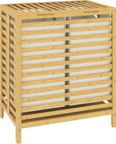 HOMCOM Cesto de roupa em bambu com tampa, 2 cestos, dobrável, 64L, natural e creme | Aosom Portugal