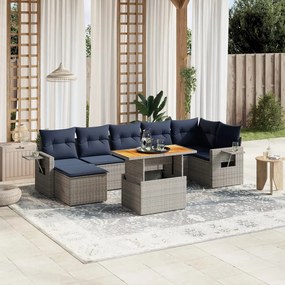 vidaXL 8 pcs conjunto sofás p/ jardim c/ almofadões vime PE cinzento