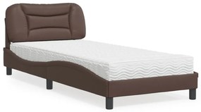 vidaXL Cama com colchão Hvar 90x200 cm couro artificial castanho