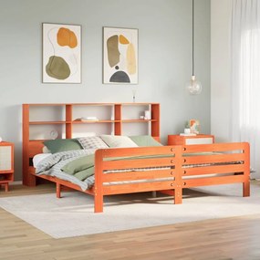 Cama sem colchão 200x200 cm pinho maciço castanho-mel