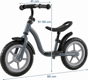 Bicicleta de Equilíbrio Infantil, 86 x 41 x 51-56 cm, Guiador e Assento Ajustáveis, Azul+Cinza