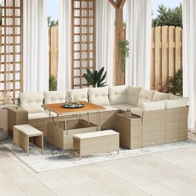 Conjunto de Sofá de Jardim vidaXL 12 Peças com Almofadas Bege Polyrattan Acácia