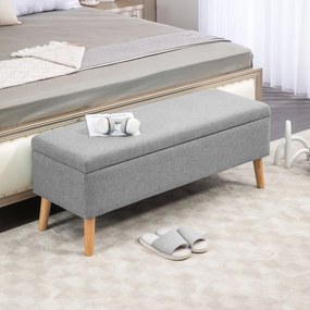 Banco com arrumação estofado com acabamento em linho para quarto, capacidade de 220 kg, 110 x 39 x 45 cm, cinzento