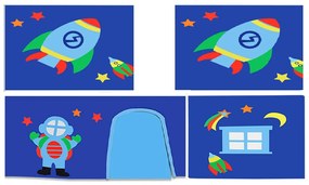 Conjunto Cama alta de Criança PINO 90 x 200 cm + estrado + escada + cortina +3 bolsas + túnel Astronauta Branca