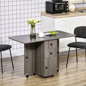 Mesa de cozinha dobrável, com 2 tampos rebatíveis, 2 gavetas e 1 armário cinzenta