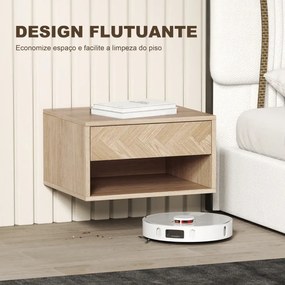 Conjunto de 2 Mesas de Cabeceira Suspensas com Gaveta e Compartimento para Quarto Sala 37x32x21 cm Madeira