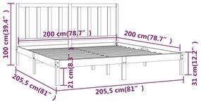 Estrutura de cama 200x200 cm madeira de pinho maciça