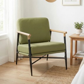 Poltrona moderna de sala com almofadas removíveis com fecho de correr, estrutura em metal e pés ajustáveis, confortável, verde