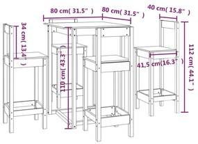 5 pcs conjunto de bar pinho maciço branco