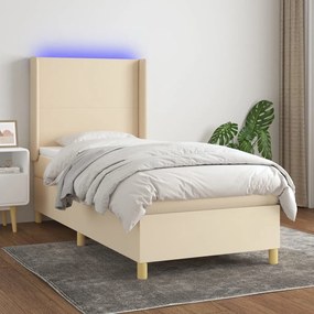 Cama box spring c/ colchão e LED 90x200 cm tecido cor creme