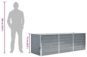 Canteiro elevado de jardim aço galvanizado 240x80x77cm cinzento