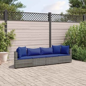 vidaXL 4 pcs conjunto sofás de jardim c/ almofadões vime PE cinzento