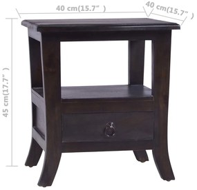 Mesa de cabeceira 40x40x45 cm mogno maciço preto claro