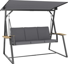 Outsunny Baloiço de Jardim de 3 Lugares com Teto Ajustável UPF50+ 2 Bandejas Almofadas e Estrutura em Metal 222x131x175 cm Cinza | Aosom Portugal