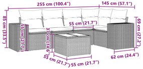 6 pcs conjunto sofás de jardim com almofadões vime cinzento