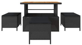 Conjunto de Jantar de 4 Peças com Almofadas Preto em Rattan de Polipro