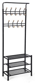 Suporte para casaco SONGMICS com 3 sapateiras com 18 ganchos, diâmetro do tubo 32 mm, metal, preto, 68,8 x 35,2 x 187 cm