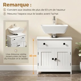 Móvel de casa de banho para lavatório (NÃO INCLUIDO) 60L x 30P x 60A cm, móvel moderno com pés, com dobradiças de fecho suave, gaveta, 2 portas, branc
