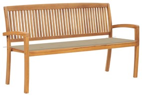 vidaXL Banco de jardim empilhável c/ almofadão 159 cm teca maciça