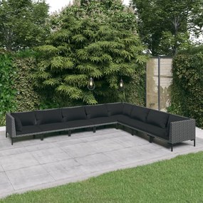 vidaXL 8 pcs conj. lounge jardim c/ almofadões vime PE cinzento-escuro