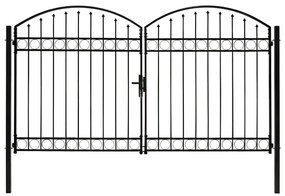 vidaXL Portão p/ cerca porta dupla e topo arqueado 300x200cm aço preto