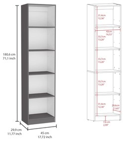 Estante estreita com 4 prateleiras 180,6 x 45 x 29,7 cm cinza fosco / branco