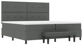 Cama Box Spring com Colchão e Banco Cinza Escuro 200x200 cm Tecido