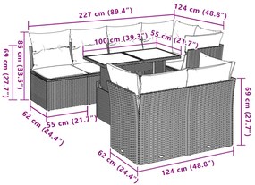 8 pcs conjunto sofás de jardim com almofadões vime PE preto