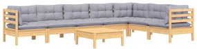 8 pcs conjunto lounge de jardim + almofadões cinza pinho maciço