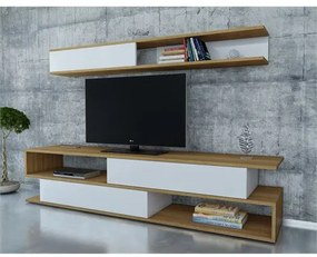 Móvel TV Sims – Branco e Teca – 176x39x31,5 cm