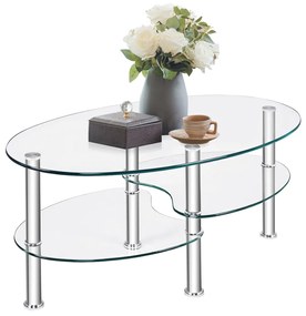 Mesa de centro para sala de jantar Mesa de centro para sala de estar Mesa de centro de vidro temperado com 3 camadas de arrumação 89 x 51 x 45,5 cm