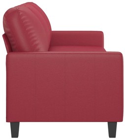 Sofá de 3 lugares 180 cm couro artificial vermelho tinto