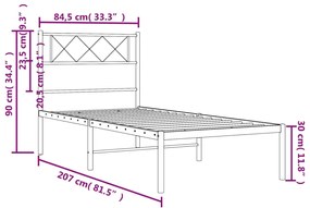 Estrutura de cama com cabeceira 80x200 cm metal preto