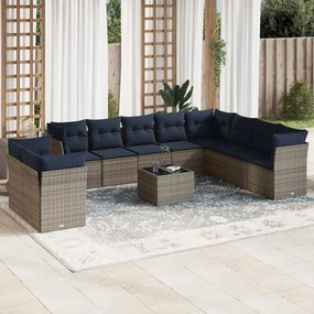vidaXL 11 pcs conjunto sofás de jardim c/ almofadões vime PE cinzento