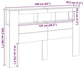 Cabeceira LED vidaXL Carvalho Preto 160x18,5x45 cm Madeira de Engenhar