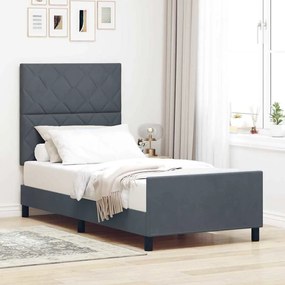 vidaXL Cama Box com cabeceira Cinzento escuro 90 x 200 cm Veludo