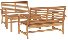 vidaXL Conjunto de Sofá de Jardim 3 pcs Natural Madeira de Teca Sólida